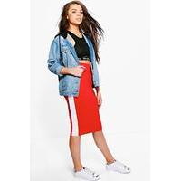contrast side stripe midi skirt red
