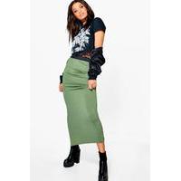 Contrast Waistband Jersey Maxi Skirt - khaki