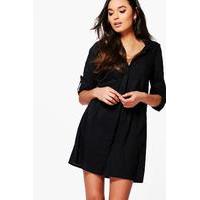 Cotton Shirt Dress With Pockets - black