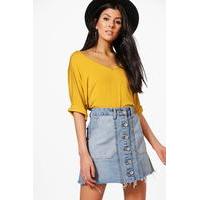 Contrast Pocket Button Through Denim Skirt - blue