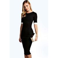 Contrast Cuff Bodycon Midi Dress - black