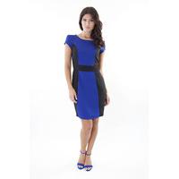 Contrast Panels Tailored Dress Black And Blue