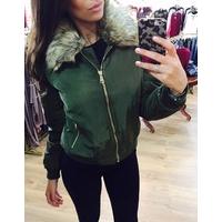 Connie bomber jacket with faux fur collar
