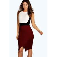 Contrast Asymmetric Bodycon Dress - berry