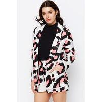 coloured animal print longline blazer jacket