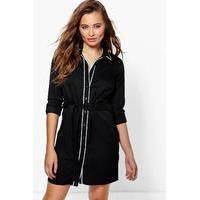 Contrast Tipped Shirt Dress - black