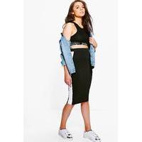 Contrast Side Stripe Midi Skirt - black