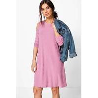 Cold Shoulder Soft Knit Rib Swing Dress - lilas