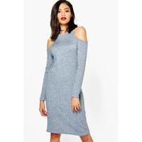 Cold Shoulder Knitted Dress - grey