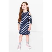 cold shoulder star print dress navy