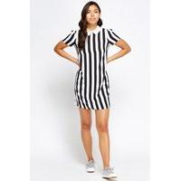 collar mono striped mini dress