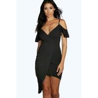 cold shoulder asymmetric bodycon dress black