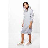 Cowl Neck Long Sleeved Sweat Shirt Dress - grey marl