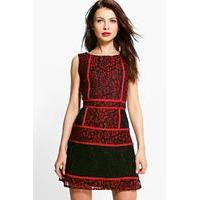 corded lace panelled open back dress red