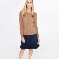 Cotton Cable Crewneck Jumper - Camel Melange