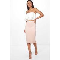 contrast frill bandeau midi skirt co ord set blush