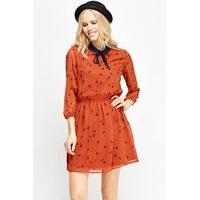 Contrast Collar Rust Skater Dress