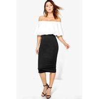 Colour Block Off Shoulder Midi Dress - black