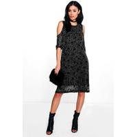 Cold Shoulder Printed Dress - black