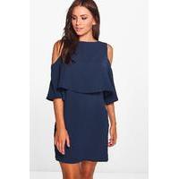 Cold Shoulder Double Layer Dress - navy