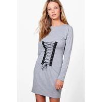 Corset Lace Up Bodycon Dress - grey