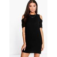 Cold Shoulder Textured Shift Dress - black