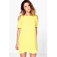 Cold Shoulder Textured Shift Dress - lemon