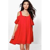 cold shoulder swing dress red