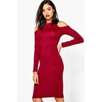 Cold Shoulder Knitted Dress - burgundy