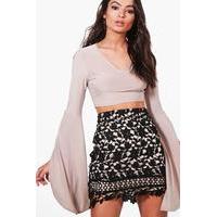contrast lining crochet lace mini skirt black