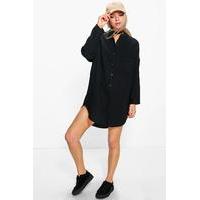 Collarless Shirt Dress - black