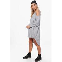 Cold Shoulder Knitted T-Shirt Dress - grey