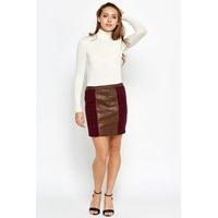 contrast faux leather panel skirt