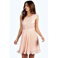 Corded Lace Pleated Skater Dress - blush