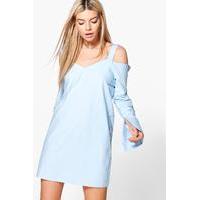 Cold Shoulder Shirt Dress - bluebell