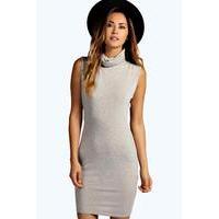 Cowl Neck Mini Bodycon Dress - grey