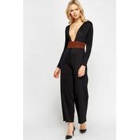 Contrast Waist Plunge Jumpsuit