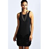 cornelli detail chiffon shift dress black