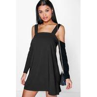 Cold Shoulder Pinafore Dress - black