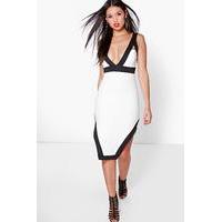 Contrast Colour Cut Away Hem Midi Dress - ivory