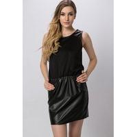 Contrast Faux Leather Dress