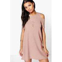 Cold Shoulder Swing Dress - sand