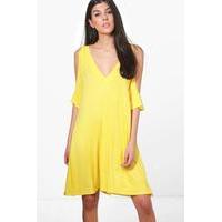 Cold Shoulder Swing Dress - yellow