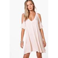 cold shoulder swing dress blush