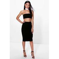 Contrast Choker Bandeau Midi Dress - black