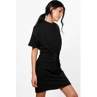 Corset Detail Short Sleeve Sweat Dress - black