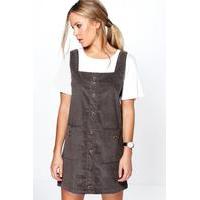 Cord Pocket Pinafore Dress - grey