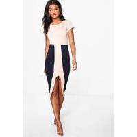 contrast midi split dress navy