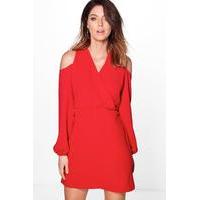 cold shoulder woven tailored dress red