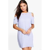 cold shoulder textured shift dress sky